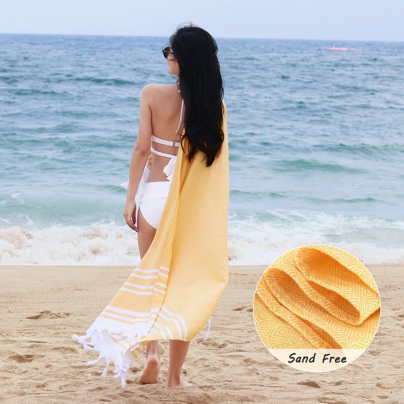 LINENOVA 100% Cotton Turkish Beach Towel 180x100cm, Sand Free Quick