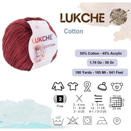 Lukche Cotton Yarn, 55% Cotton 45% Acrylic, Amigurumi Yarn, Soft Cotton Yarn for Crochet and Knitting, 1.76 Oz (50 Gr) / 180 Yards (165 Mt) (Claret Red, 1 Skein)
