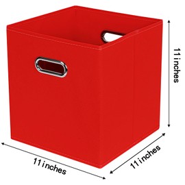 SEVENDOME Fabric Cloth Storage Bins,Fabric Cube Bins Organizer with Dual Handles Foldable Cube Storage Baskets for Home Bedroom Storage,Set of 3,(Red)