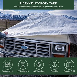Tarps Now Waterproof Poly Tarp (8' x 20') - Super Heavy DutyTarp Sheet for Indoor Outdoor - Waterproof Tarp with Grommets - Ideal for Tent, Roof, Boat, Pool Cover, Car Cover - Silver, 12 Mil Thick
