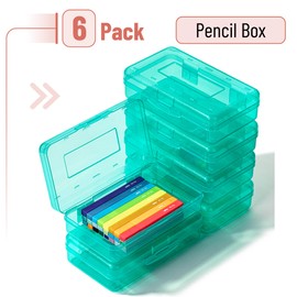 Mr. Pen- Clear Pencil Boxes, 6 Pack, Light Aqua Color, Snap-Tight Lid, Plastic Pencil Box Organizer, 7.9"x4.5"x2.4"