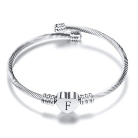 FGT Initial Letter F Bracelet Bangle Silver Heart Cuff Bracelet Gift for Mum Wife Women Girls Auntie Granddaughter Sisters Daughter Girlfriend Best Friends Birthday Mothers Day Valentine