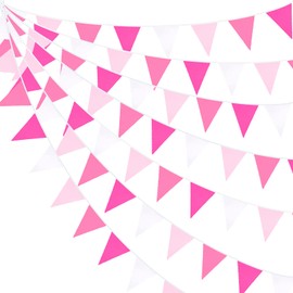 PinkBlume Rose Pink Triangle Flag Banner Party Decoration Approximately 32.8 ft (10 m) Long Rose Powder Outdoor Pennant Flag Birthday Decoration Cloth Garland Wedding Party Decoration Camping