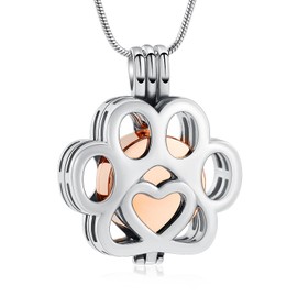 Pet Cremation Jewellery for Ashes for Dog/Cat Paw Stainless Steel Memorial Locket Urn Necklace Inside Mini Case Keepsake Cremation Jewellery Women Men, Stainless Steel, No Gemstone