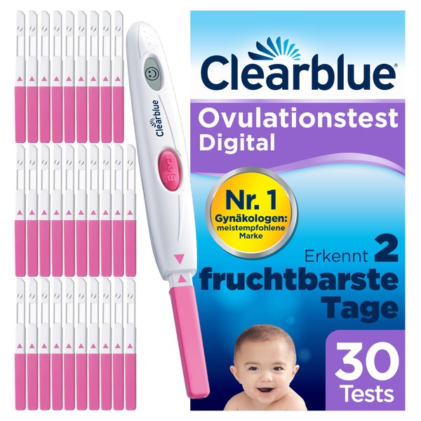 Clearblue Kinderwunsch Digital Ovulation Test Kit, 30 Tests + 1 Digital Test Holder, Fertility Test for Women / Ovulation, Proven to Get Pregnant Faster