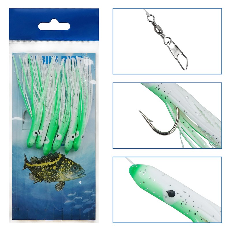 Fishing Bait Rigs Set Squid Lure Rigs,6Packs Soft Plastic Octopus
