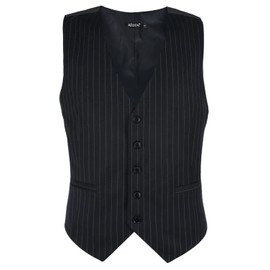 Alizeal Mens Pinstripe Business Suit Vest Formal Dress Tuxedo Waistcoat, Black-M