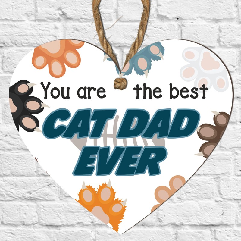 Best Cat Dad Ever - Heartwarming & Colourful Wooden Heart