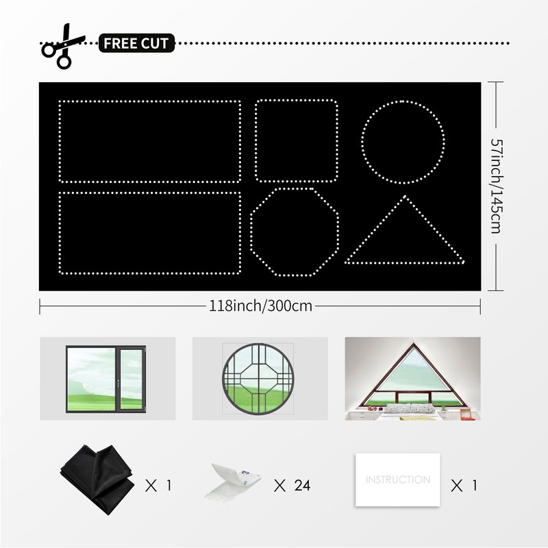 Blackout Curtain No Drill Blinds, 57" W x 118" L