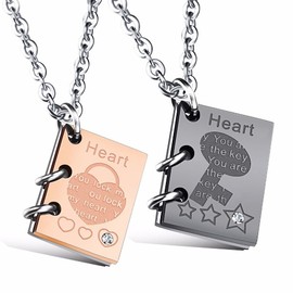 Kim Johanson Couples "Heart" Necklaces for Lovers Made of Stainless Steel in Rose Gold and Black with Zirconia Stones and Engraving Including Jewellery Bag, Stainless Steel, Cubic Zirconia