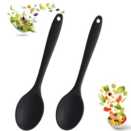 Cucharas De Silicona Para Cocinar, 2 Unidades En Negro, Cucharones De Cocina Resistentes Al Calor, Diseño Ergonómico Para Hornear Y Postres, Medidas 27.5 Cm * 5.8 Cm, Ideal Para Acampar Y Uso Diario