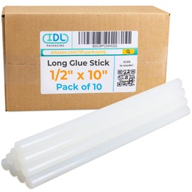 IDL Packaging 1/2" (0.43-inch) x 10" Variety-of-Surfaces Full-Size Hot Glue Sticks for Glue Guns, Clear (Pack of 10) - Superior Bonding Strength for Foam, Vinyl, Leather, Upholstery, Furniture