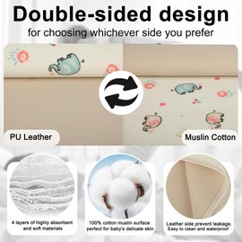 Baby Diaper Changing Pad, 19.7"x25.6" Waterproof Changing Pad Liners with 100% Muslin Cotton Front Top and Leather Back, Soft and Absorbent Portable Changing Mat for Travel, Changing Station