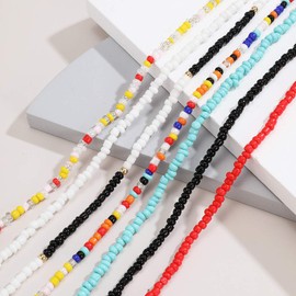 Chargances 7pcs Colorful Rice Beaded Choker Necklace for Women and Girls Boho Layered Necklace for Birthday Party Gift