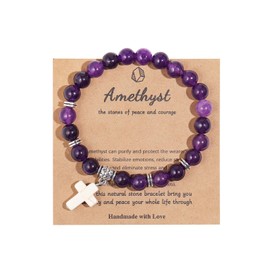 Christian Gifts for Women Men Cross Healing Crystal Bracelets Faith Easter Catholic Religious Jewelry Natural Stone Stretch Bracelets Stress Relief Anxiety Yoga Bracelet Birthday Gifts For Teens, 3,