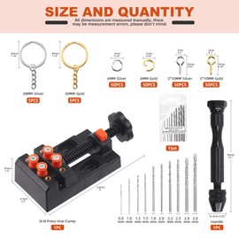 Tanstic 222Pcs Hand Drill Set, Pin Vise Hand Drill with Micro Mini Twist Drill Bits, Drill Press Vise and 210Pcs Keychain Making Supplies for Resin DIY Jewelry Making Miniature Crafts