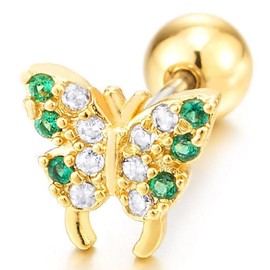 Gold Schmetterling Ohrstecker Ohrringe mit Grün und Klarer Strass, Schöne Ohrstecker Ohrringe, Schraube Wieder