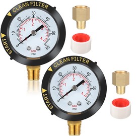 2 Pcs 2 Inch Dial Pool Pressure Gauge Kit Universal Clean Filter Utility 1-60 Psi Water Pressure Test Gauge with Setable Case and 1/4 Inch NPT and 1/8 Inch NPT Brass Thread Adaptor Pool Filter Gauge