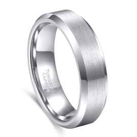 Greenpod 6mm Tungsten Wedding Band for Men Women Beveled Edge Unisex Brushed Engagement Ring Size 8