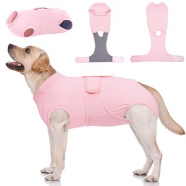 Kuoser Dog Surgery Recovery Suit, Dog Recovery Suit Female, Dog Surgical Recovery Suit, Spay Suit Female Dog, Adjustable Post Op Dog Recovery Suit, Dog Medical Suit Pink L