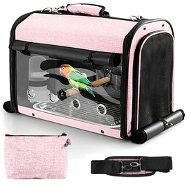 Sanmoncare Bird Carrier Bag Cockatiel Travel Cage with Stand, Lightweight Travel Carrier for Small Bird, Portable Parrot Travel Bag, Pet Transparent Travel Backpack