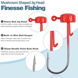 Ned Rig Jig Heads Kit-25pcs Finesse Mushroom Shroom Jig Hooks for Soft Lures Ned Rig Jig Heads for Bass Fishing Crappie Jig Heads Mushroom Head Jigs Freshwater or Saltwater 1/6 1/8 and 1/10oz