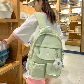 ZESU Women's Korean Backpack, Large Capacity, Lightweight, For School, High School, Students, Unisex, Casual Bag, Commute, School, Town, Backpack, For Commuting, School, Outdoor, Black, Black