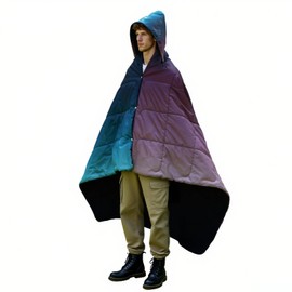 zzlamb Hooded Stadium Blanket,Waterproof Outdoor Camping Blanket Polar Fleece,Warm Windproof Portable for Stadium,Sports,Picnic,Beach,Car,Pets,56x75in Purple Green Fade