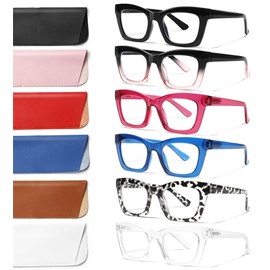 ZOECENT 6 Pack Oprah Style Reading Glasses for Women Blue Light Blocking Computer Square Readers with Spring Hinge (Mix Color, 4.00, x)