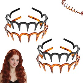 2025 New U Shape Fashion Tooth Hair Comb Headband, Vintage High Cranium Headband, Reversible Korean Headbands with Teeth for Women Gifts for Teen Girls (Black+Amber, 4PCS)