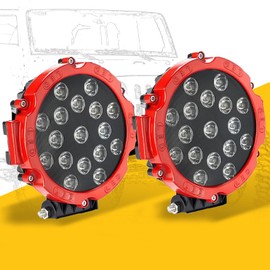 Hillsking 7inch led pod Lights, 51W 5100LM Off Road Lights, IP68 Round Offroad Spot Light，DC9-50V Truck Driving Lights for Fog Bumper Roof Boat SUV Truck Hunters Motorcycle, 2 Pack/RED