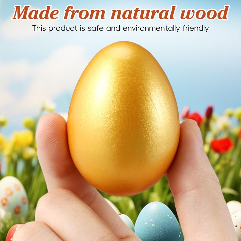 Lurrose 12pcs Easter Gold Eggs Artificial Eggs Wooden Eggs for