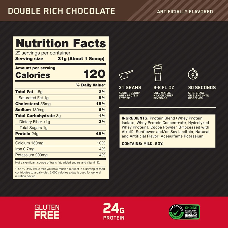 Optimum Nutrition Gold Standard 100% Whey Protein Powder, Double Rich