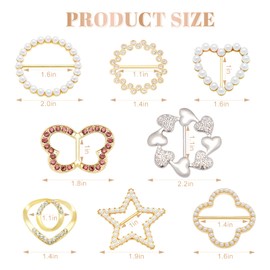 8 Pck Scarf Ring Clip T-Shirt Tie Clips for Women, Scarf Ring Clothes Corner Knotted Button, Women Shirt Clip Buckle for Loose Clothes Scarf Clasp Shawl Sweater(Gold)