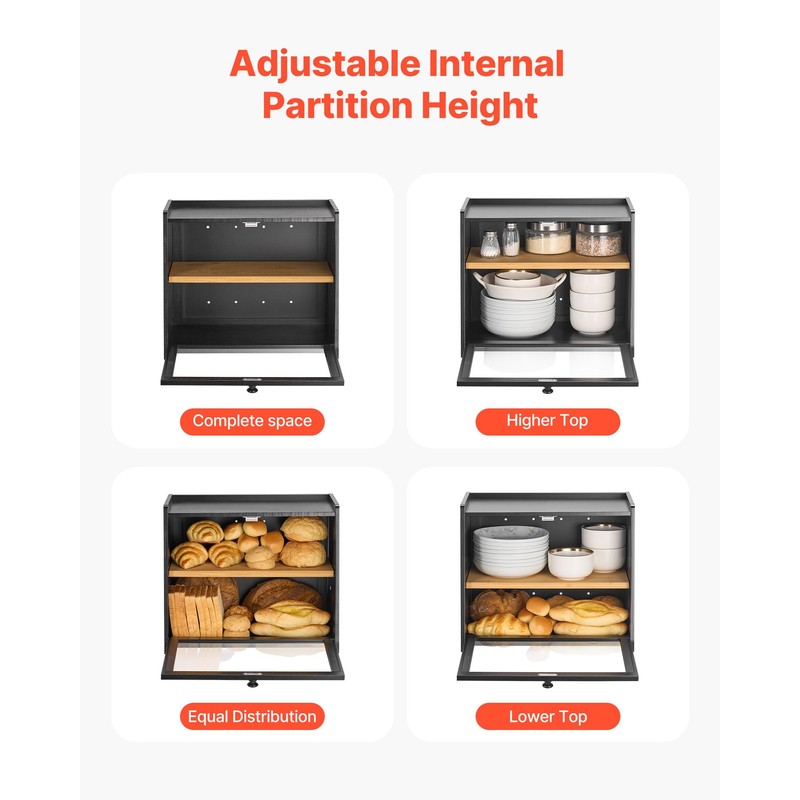VEVOR Double Layer Bread Box for Kitchen Counter, Large Capacity