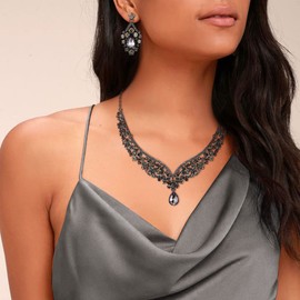 EVER FAITH Austrian Crystal Royal Luxury V-Shaped Teardrop Necklace Earrings Set Gold Tone, Crystal