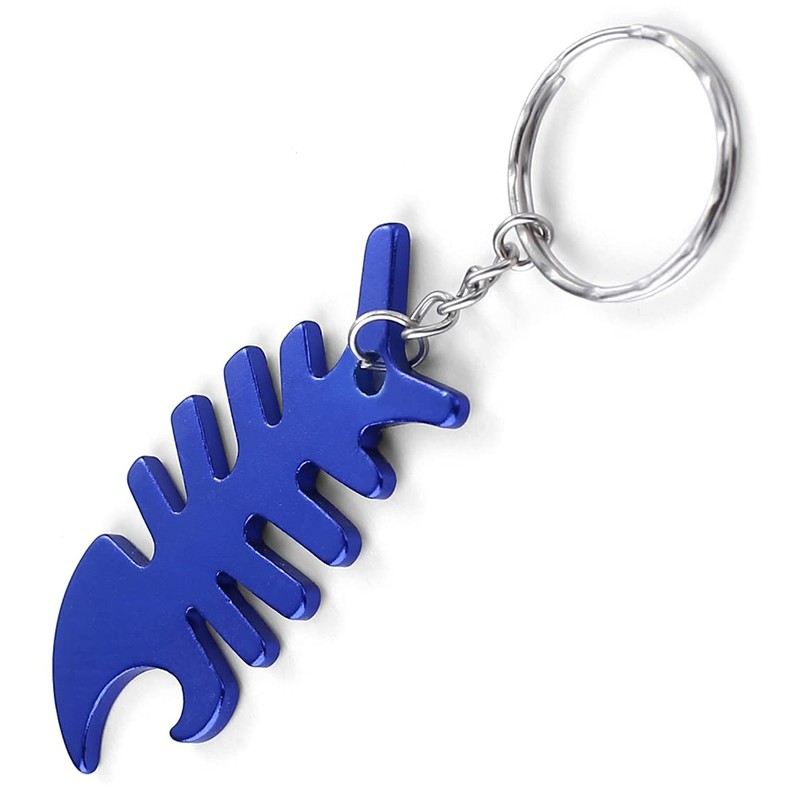 Komonee Fish Bone Blue Bottle Opener Key Chain Metal Dead