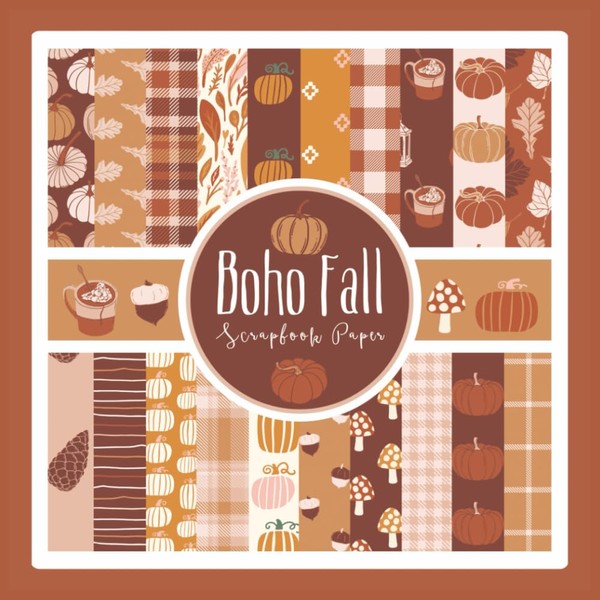 Boho Fall Scrapbook Paper: Neutral Autumn Pattern Craft Paper Pad
