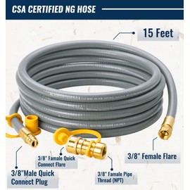 CALPOSE 15 Feet 3/8 inch ID Natural Gas Grill Hose with Quick Connect Fittings, Natural Gas Line for Grill, Pizza Oven, Heater and More Low Pressure Appliance
