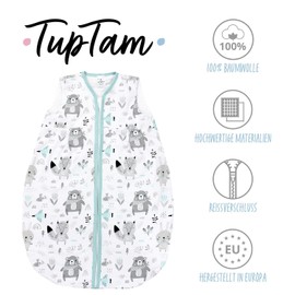 TupTam Baby Summer Sleeping Bag 0.5 Tog Made from Oeko-Tex Certified Materials, Bears / Foxes / Mint