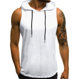 Babioboa Men's Sleeveless Hoodie Bodybuilding Stringers Workout Tank Tops Fitness Vest T-Shirt White