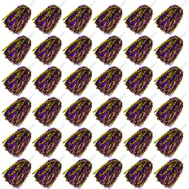36PCS Purple Gold Cheerleading Pom Poms with Metallic Foil Plastic Baton Handle for Game Sports Squads Dancing Football Basketball Club Spirit Sports Stage Performance Celebration