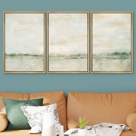 SIGNWIN Framed Canvas Print Wall Art Set Grunge Tan Green Pastel Landscape Shapes Abstract Illustrations Modern Art Decorative Nordic for Living Room, Bedroom, Office - 24"x36"x3 Natural
