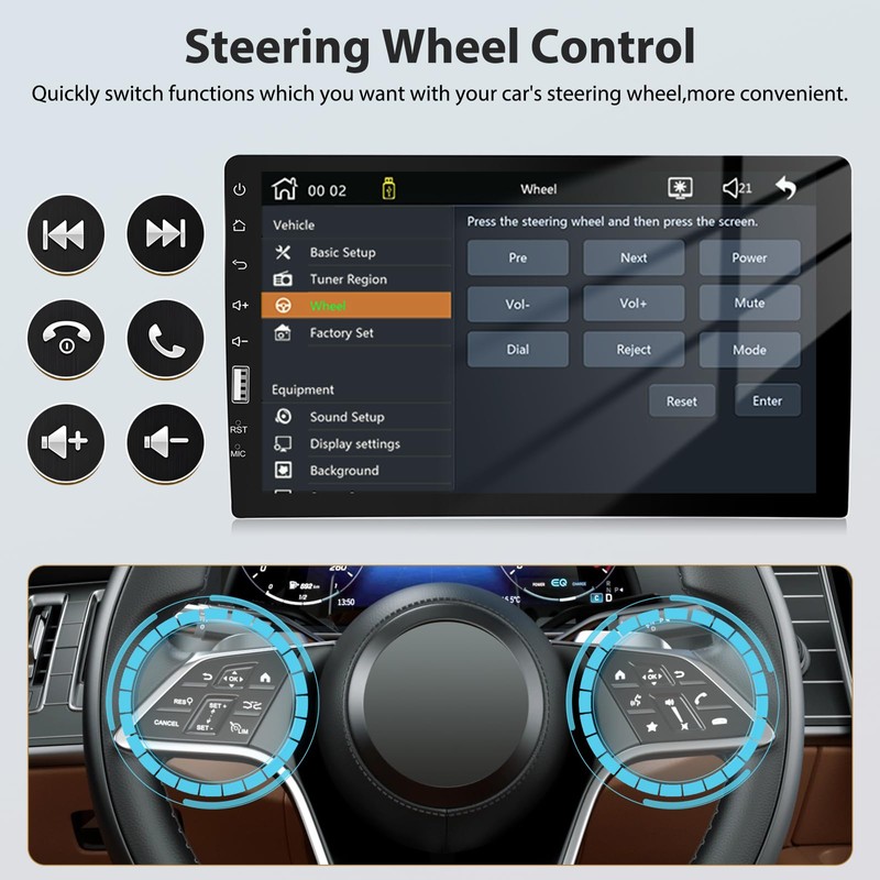 Motoris 9 Inch Single Din Car Stereo Radio with Built-in