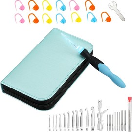 Light Up Crochet Hooks - Crochet Kit for Beginners,  Soft Grip, Rechargeable Light, 11 Interchangeable Heads - Ideal Crochet Set for Crocheting Yarn,  Hands, Crafting Delight - Color: Mint green