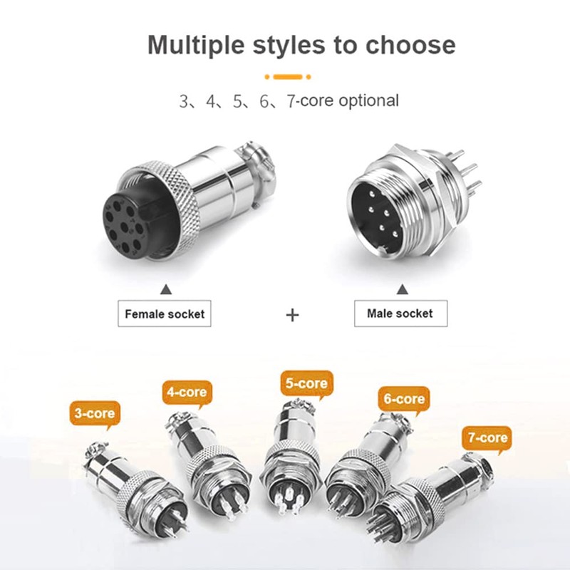 Aiqeer 5 Pcs 3-Pin GX12 Aviation Connector, 12 mm Thread