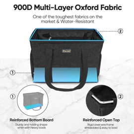 BALEINE Extra Large Utility Tote Bag with Wire Frame for Storage (Black, 16.5''x14''x10'')