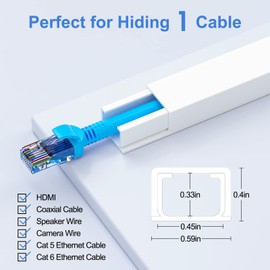 125in Cord Hider/Cover Wall - Yecaye One-Cord Channel Cable Concealer - Easy Install Cable Management System for Max 2 Small Wires, Cable Raceway Home Office, 8X L15.7in W0.59in H0.4in, White
