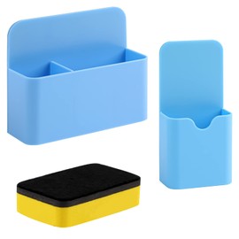 Magnetic Pen Holder, Pack of 2 Magnetic Pen Holder, Magnetic Marker Holder for Whiteboard, Fridge, School, Office, with Whiteboard Sponge (Blue)