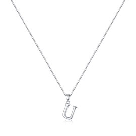 TINGN S925 Sterling Silver Initial Necklace for Women Girls, Dainty Hypoallergenic CursiveInitial Necklace Tiny Letter Initial Pendant S925 Sterling Silver Necklace for Women Teen Girls Gifts(U)